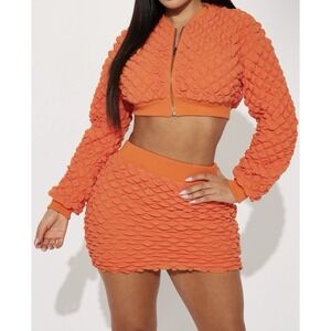 Fashion Nova Lucinda Bubble Skirt Set Orange New Womens Medium